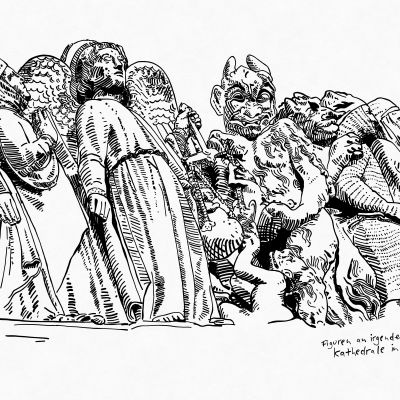 Figuren an irgendeiner Kathedrale in Paris