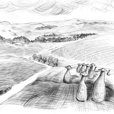 Landschaft mit Kegelhüten